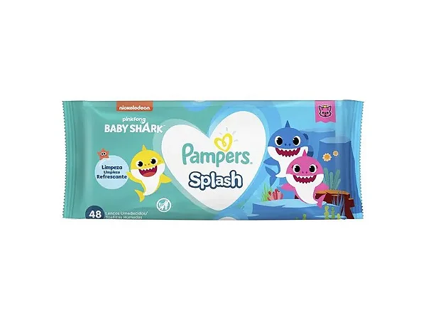 Lenço Umedecido Infantil Pampes  Baby shark  com 48 unidades -