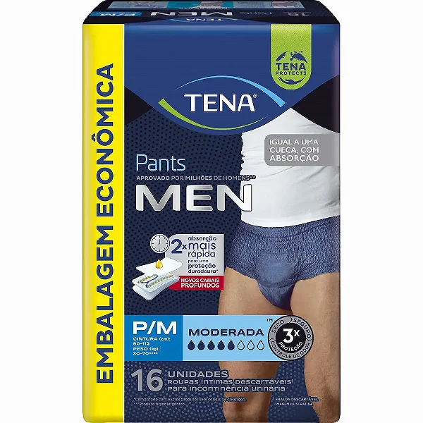 Roupa Íntima Adulto Tena Pants Men -  P/M com 16 unidades