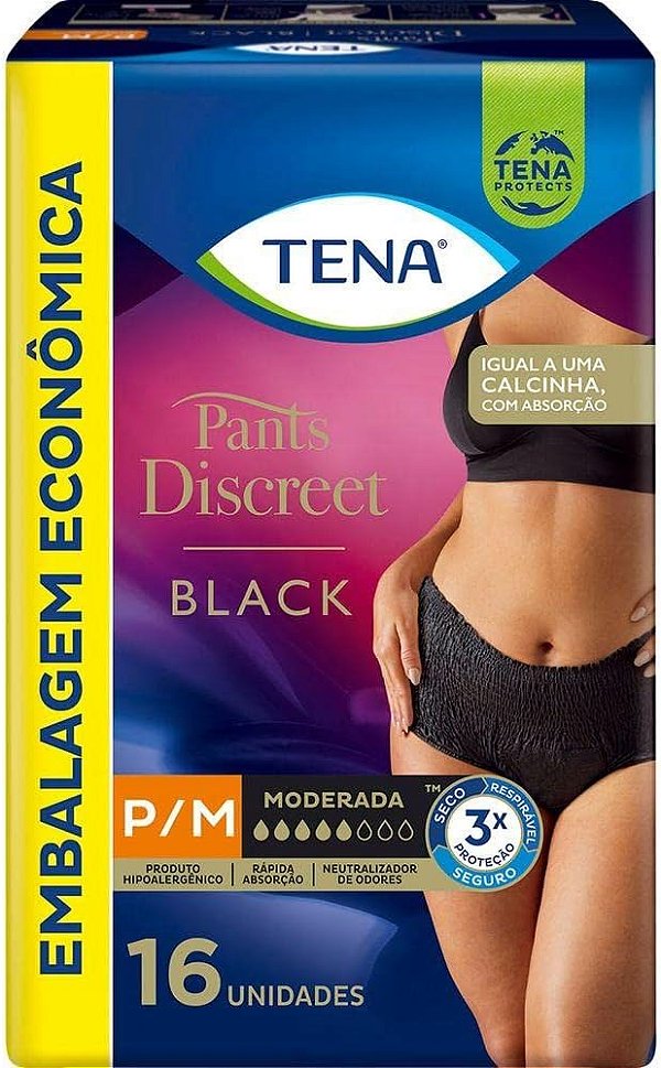 Roupa Íntima Adulto Tena Black- Pants P/M com 16 unidades