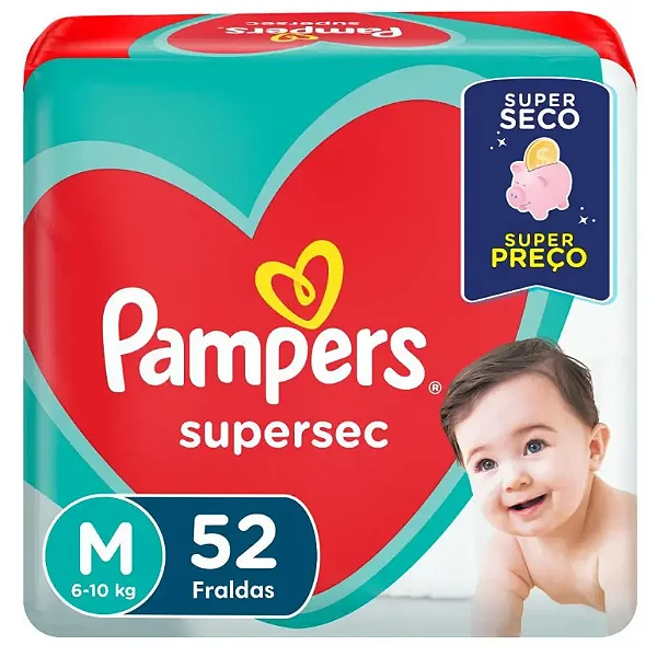 Fralda Infantil Pampers SuperSec M com 52 unidades