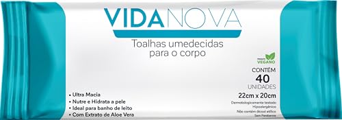 Toalhas Umedecidas Adulto Vida Nova com 40 unidades