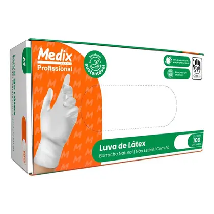 Caixa de Luva Látex M Medix com 100 unidades