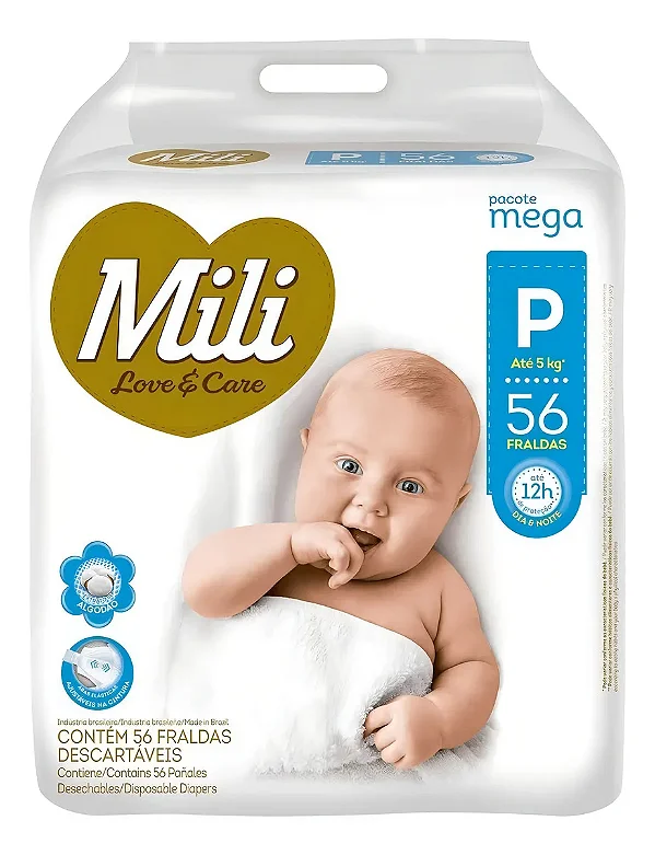 Fralda Infantil Mili Love Care P- 56 unidades