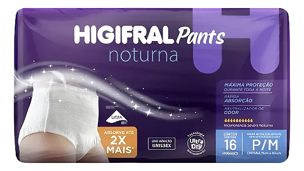 Roupa Íntima Adulto Higifral Pants Noturna -  P/M com 16 unidades
