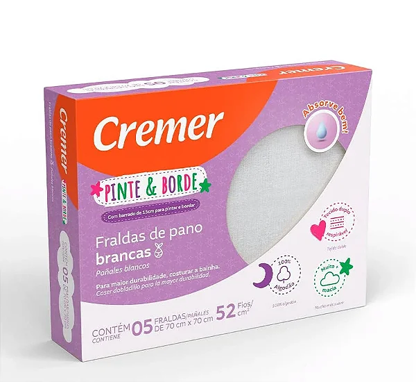 Fralda de Pano Cremer Pinte e Borde 5 unidades