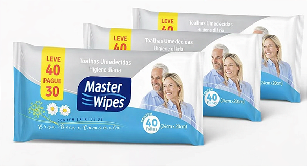 Kit Toalha  Umedecida Adulto Master Wipes 120 unids - 03 pacotes