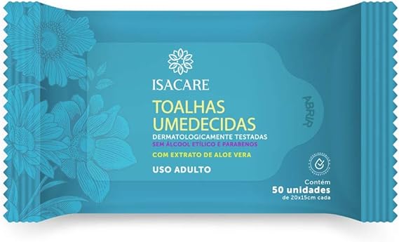 Toalhas Umedecidas Adulto Isacare 50 unidades