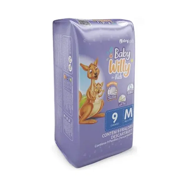 Fralda Infantil Baby Willy For Kids M 9 unidades
