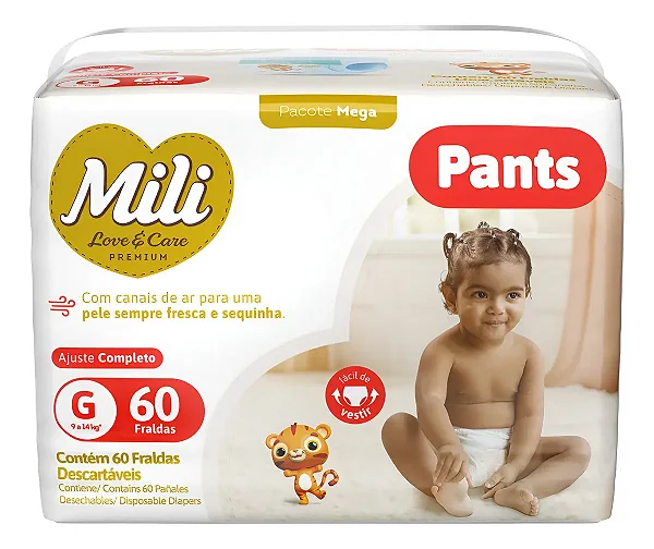 Fralda Infantil Mili Lovecare Pants G 60 unidades