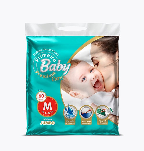 Fralda Infantil Primeiro Baby Premium Jumbo M 60 unidades