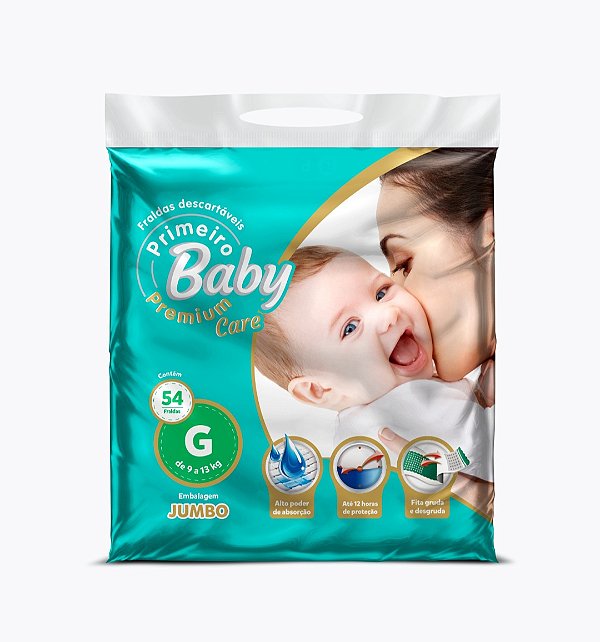 Fralda Infantil Primeiro Baby Premium Jumbo G 54 unidades