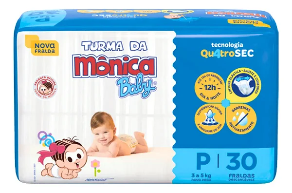 Fralda Infantil Turma da Mônica Jumbo - P  30 unidades