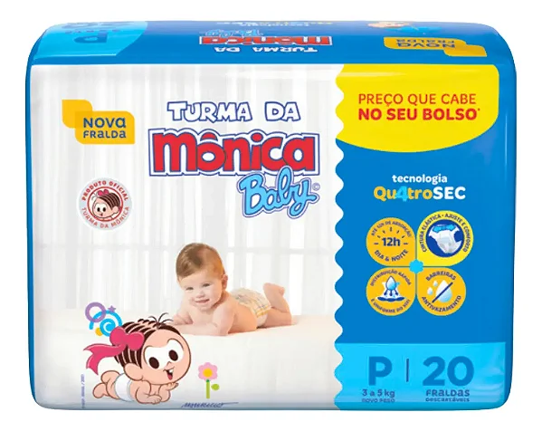 Fralda Infantil Turma da Mônica Jumbinho  - P 20 unidades