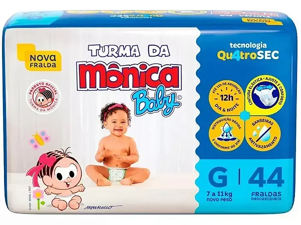 Fralda Infantil Turma da Mônica Baby G com 44 unidades