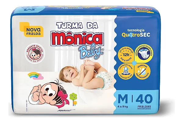Fralda Infantil Turma da Mônica Baby M 40 unidades