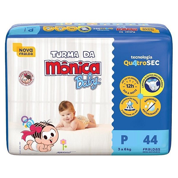 Fralda Infantil Turma da Mônica Baby P com 44 unidades