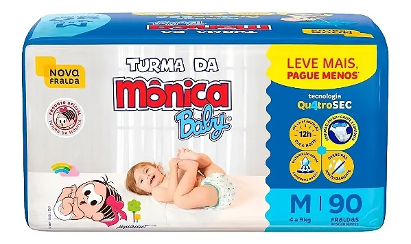 Fralda Infantil Turma da Monica Baby M 90 unidades
