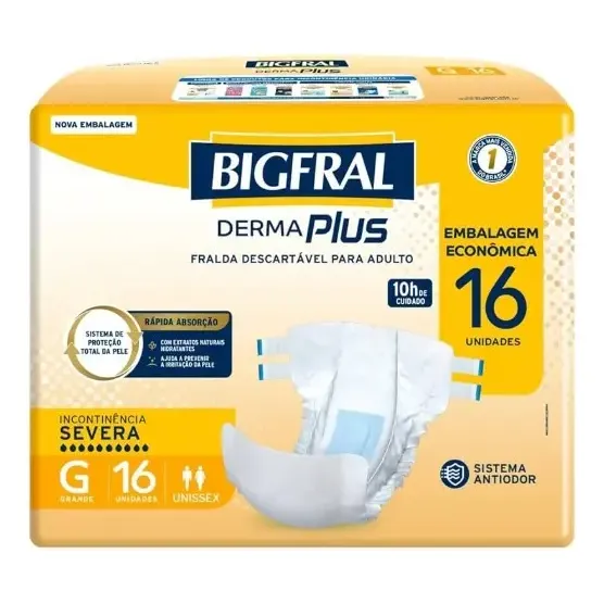 Fralda Adulto Bigfral Dermaplus G 16 unidades