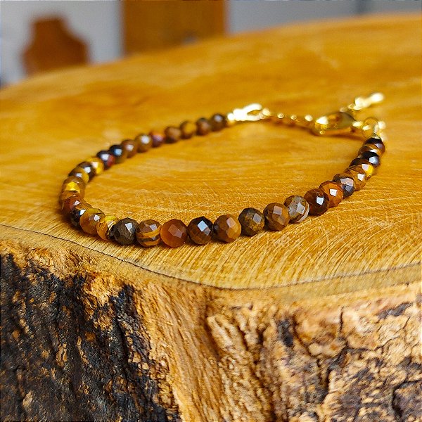 Pulseira de Olho de Tigre Facetada 3mm