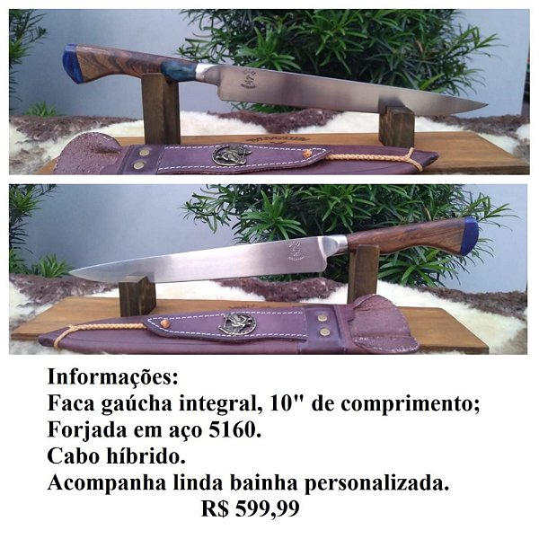 Faca integral 10" forjada em 5160 com cabo híbrido