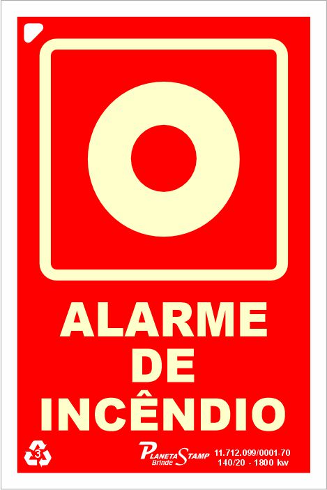 Placa E2 indicativa do Ponto de Acionamento do Alarme de Incêndio 10x15x0,05 cm