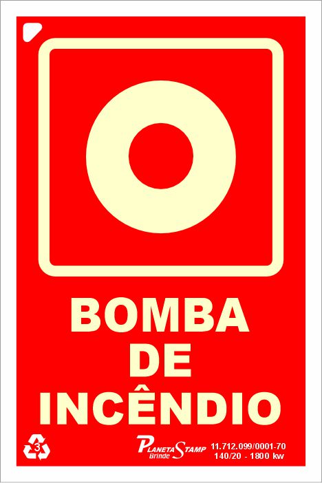 Placa E3 Bomba de Incêndio 10x15x0,05 cm