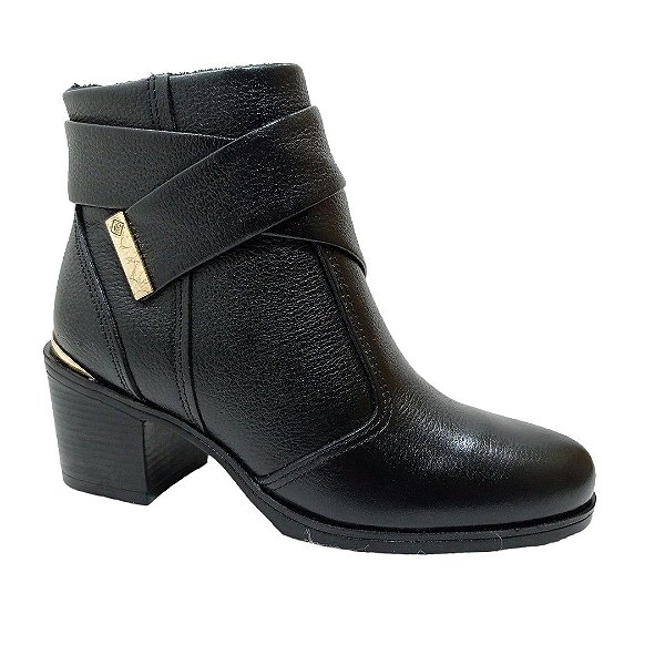 Bota Pegada Em couro cano Curto Preto Tecnologia Soft Touch