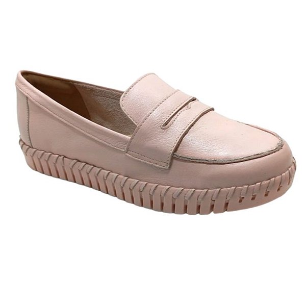 Tenis Mocassim Bottero Comfort Em Couro Rosa Pastel