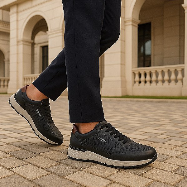 Tênis Pegada Masculino Em Couro Tecnologia de Conforto