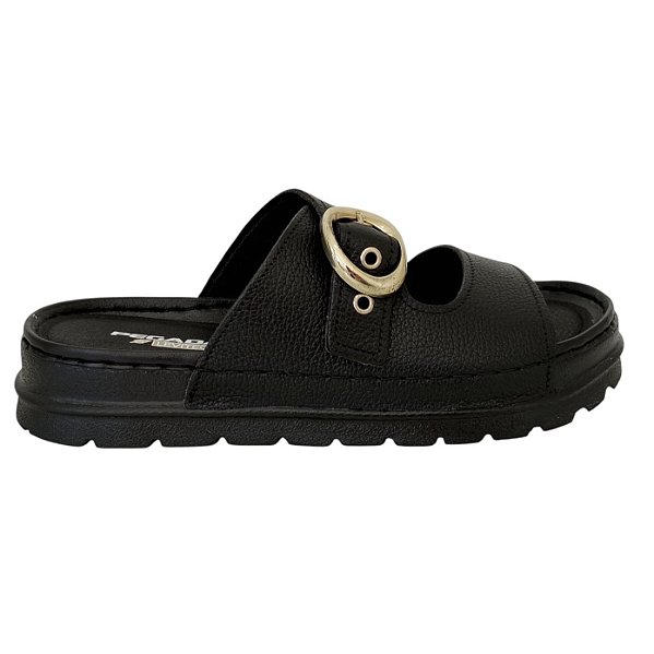 Chinelo Feminino Pegada Em Couro Fechamento Em Fivela