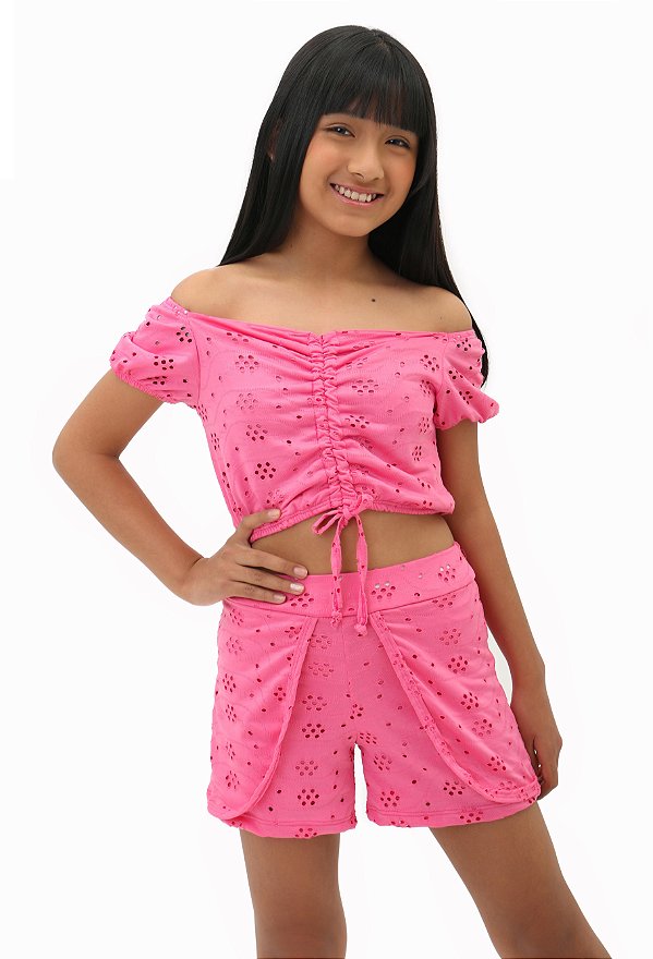 Conjunto em Laise blusa e shorts. Ref: 54.806