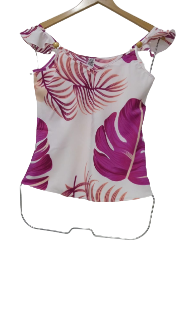 Blusa Alças Graciosa - Branca Estampa Violeta