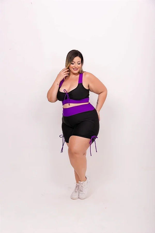 Conjunto Fitness Tereza - Preto com Lilás