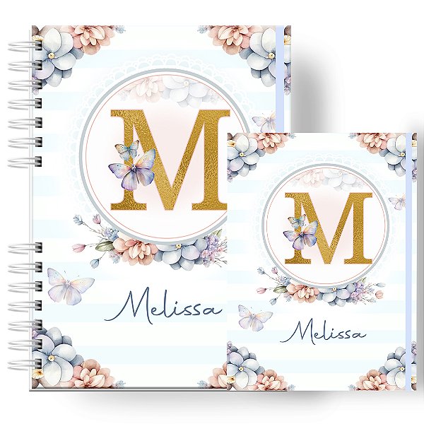 Caderneta + Porta Doc : Menina Floral Azul