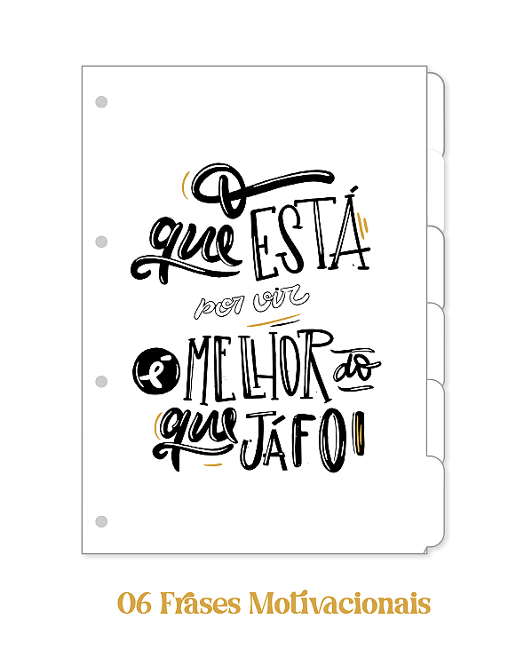 06 Divisórias P/ Fichário com Frases Motivacionais - Abas limpas para escrever