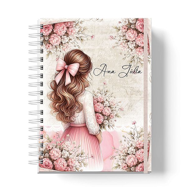 Caderno Capa Dura Personalizado C/Nome : Mulher Flores Rosa (CAD-MH03)