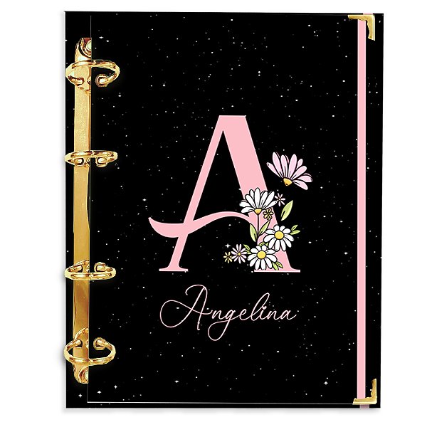 Fichário Agenda: Alfabeto Inicial do seu nome - Preto Floral