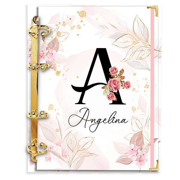 Fichário Agenda: Alfabeto Inicial do seu nome - Folhagem Rosa Bebê