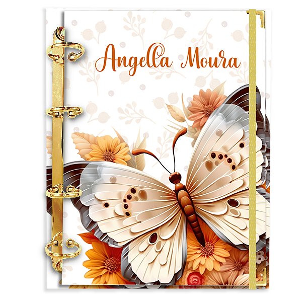 Fichário Agenda: Borboleta Laranja Flores