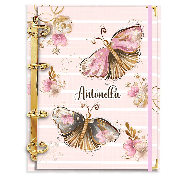 Fichário Agenda: Borboleta Rosa/Dourado