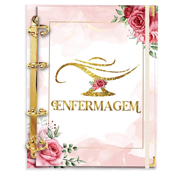 Fichário Agenda:  Profissão Enfermagem Enfemeira- Floral Dourado