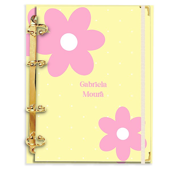 Fichário Agenda: Florzinhas Rosa/Amarelo