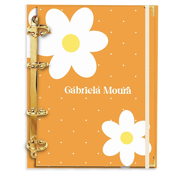 Fichário Agenda: Florzinhas Laranja/Branco