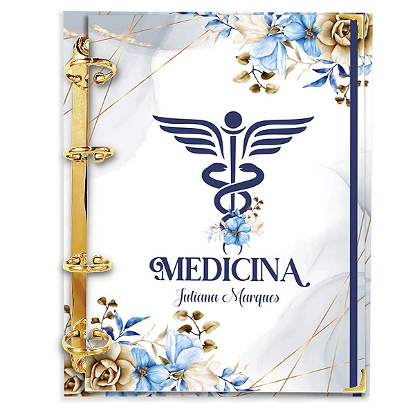 Fichário Agenda: Profissão Medicina Símbolo Floral Azul