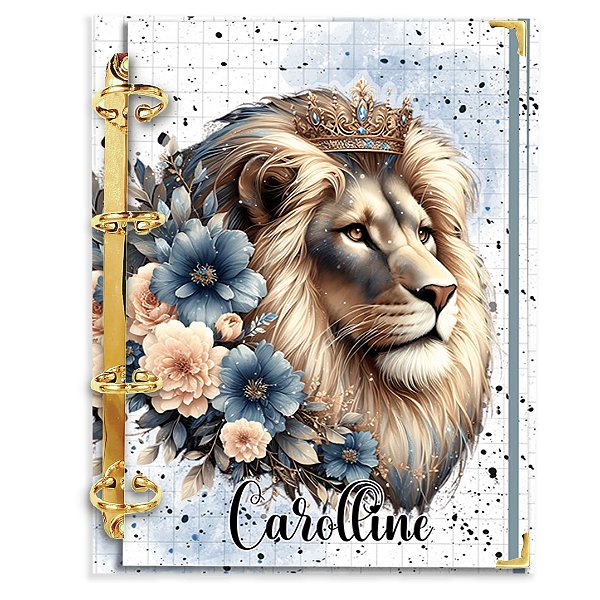 Fichário com 180 folhas: Leão de Judá Floral - Azul