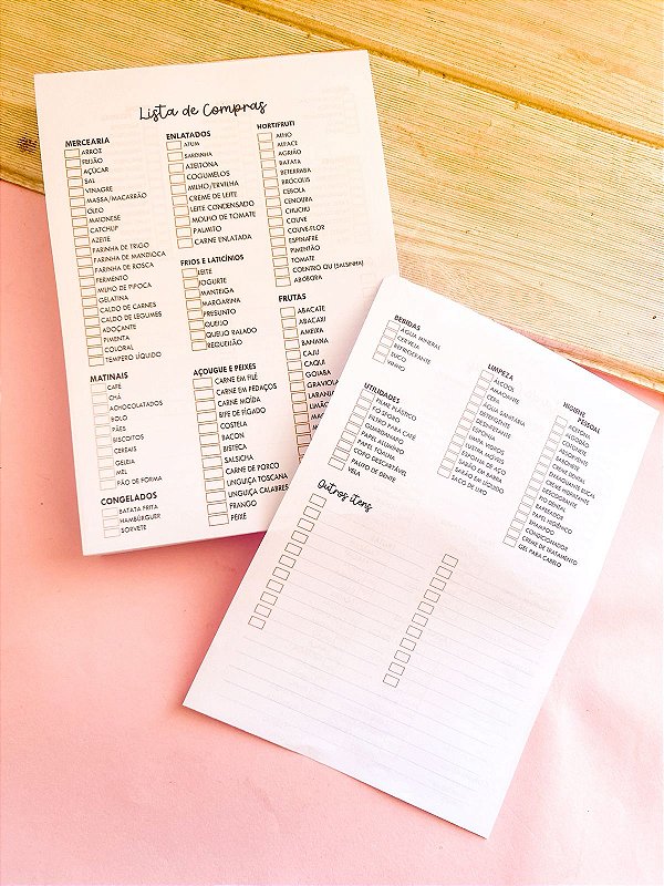 Bloco de Lista de compras