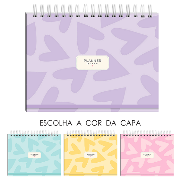 Planner Semanal Tamanho A5 – Capa Dura, Folhas 90g : Coração Candy