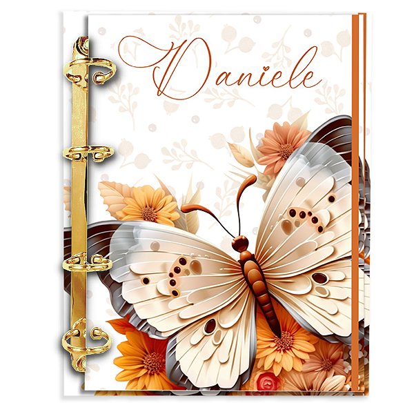 Agenda Fichário Personalizada Reposicionável:  BORBOLETA LARANJA