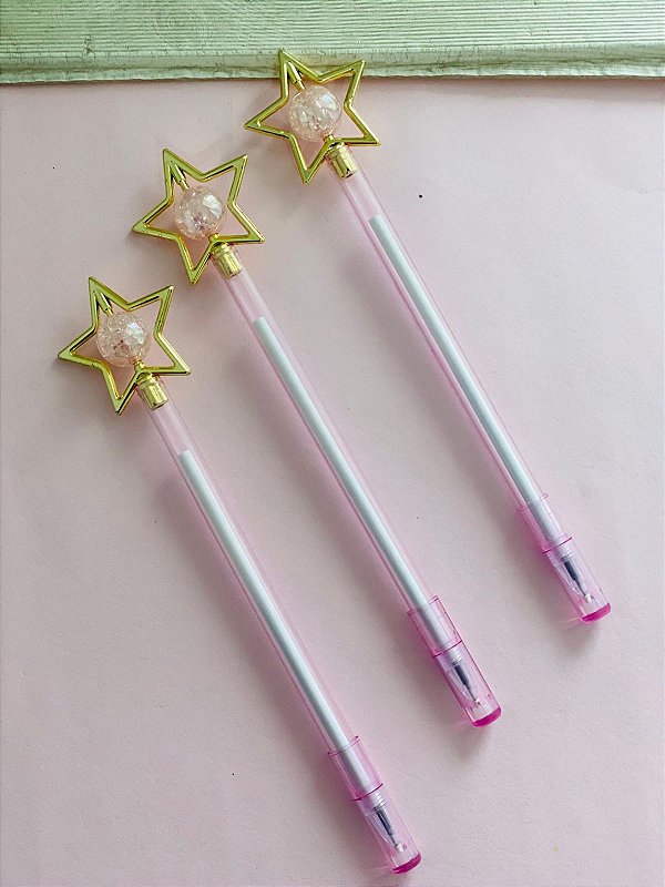 Caneta Estrela Rosa- Tinta Azul