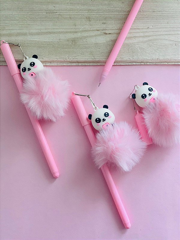 Caneta Panda Rosa- Tinta Azul